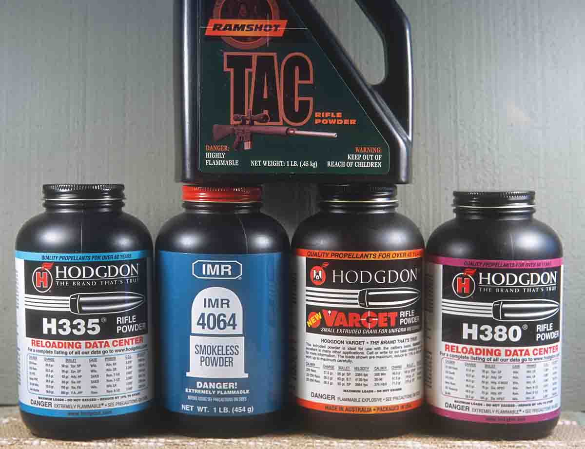 Dick’s favorite powders for varmint cartridges include single-base, extruded and double-base spherical versions from Ramshot, Hodgdon and IMR.